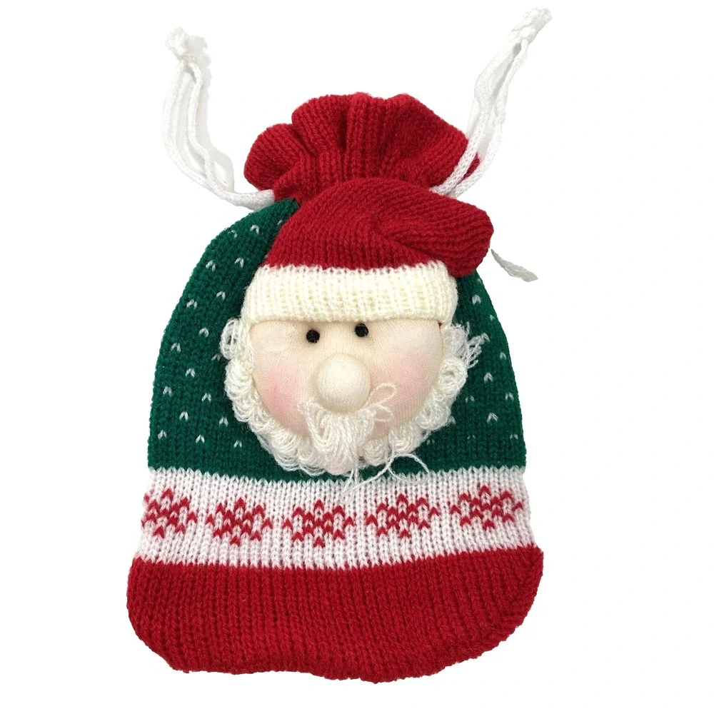 Christmas Knit Gift Bags with Draw String for Gifts or Candy Lot of 2 Santa Bags